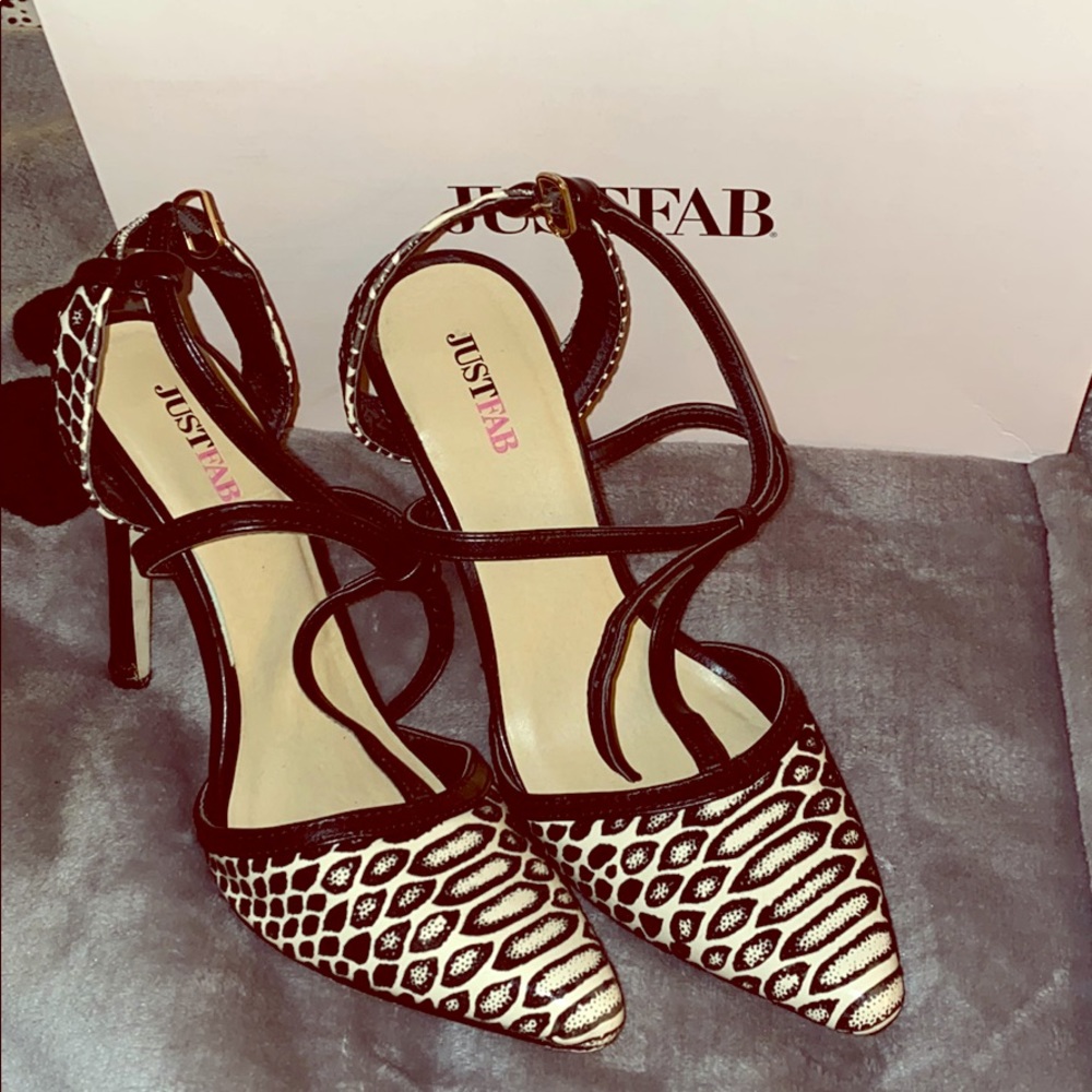 Great cream and black strap on heels!